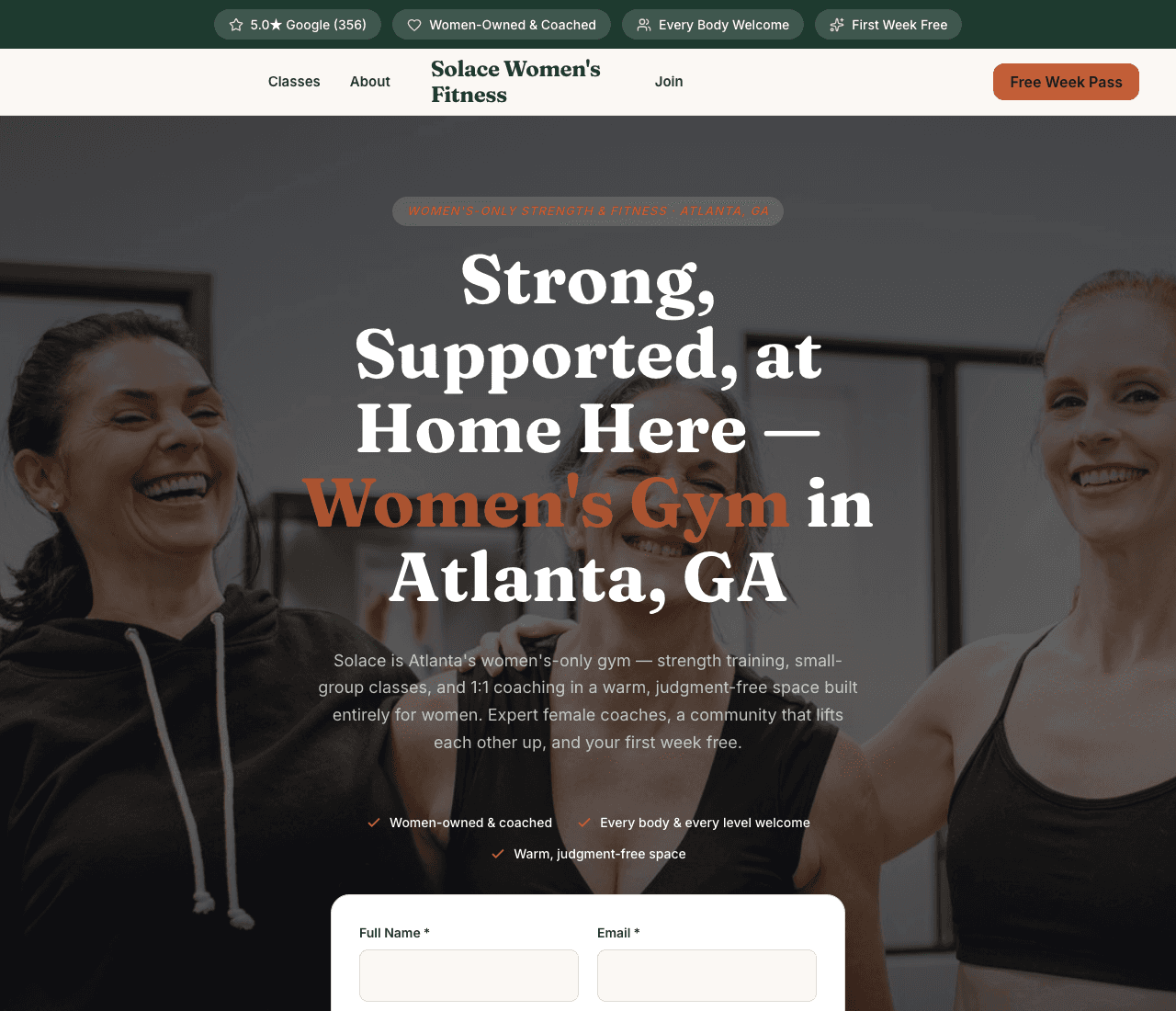 Solace Women's Fitness — Women's Gym website design you can build with Zarla