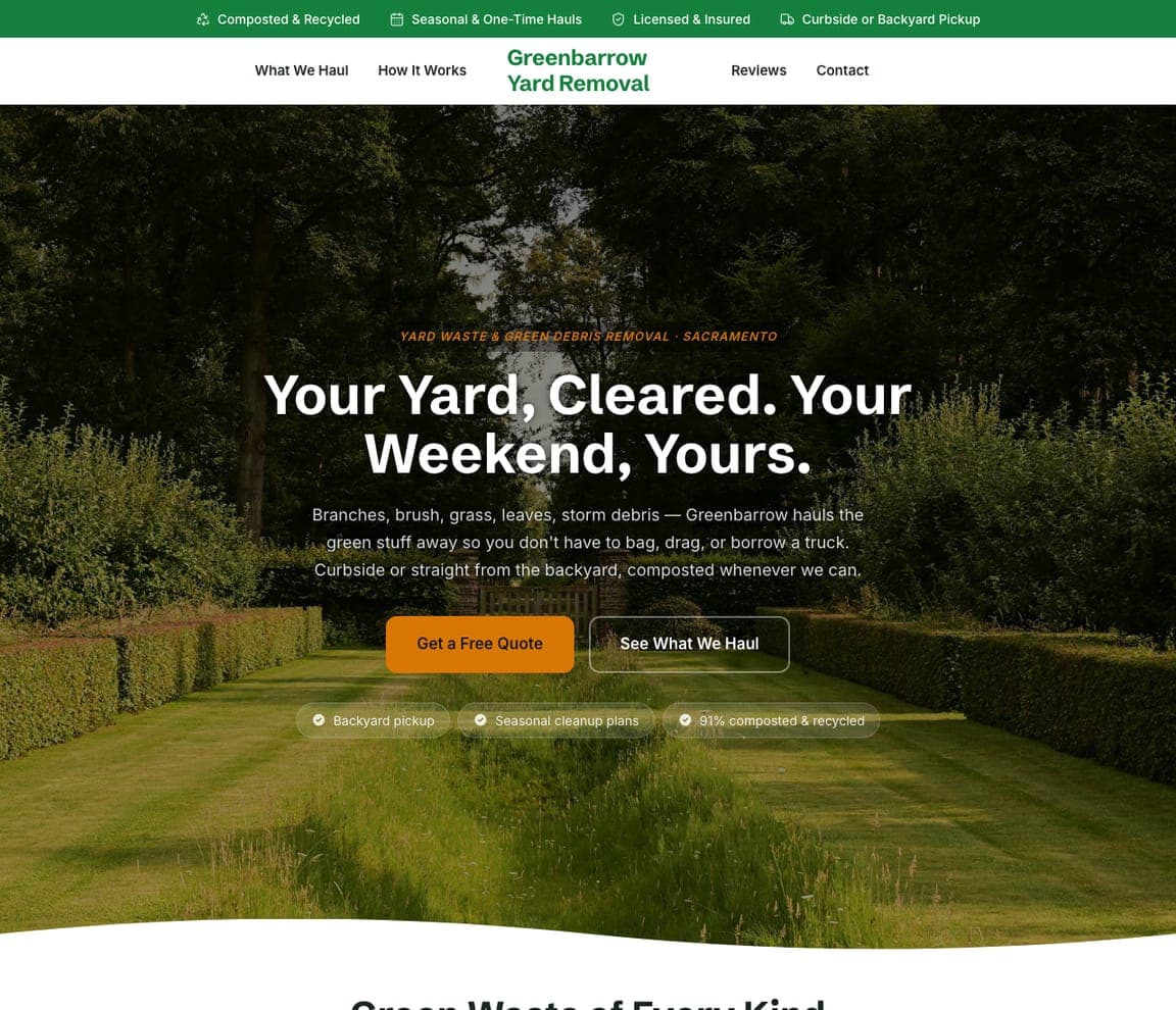 Greenbarrow Yard Removal — Yard & Green Waste website design you can build with Zarla