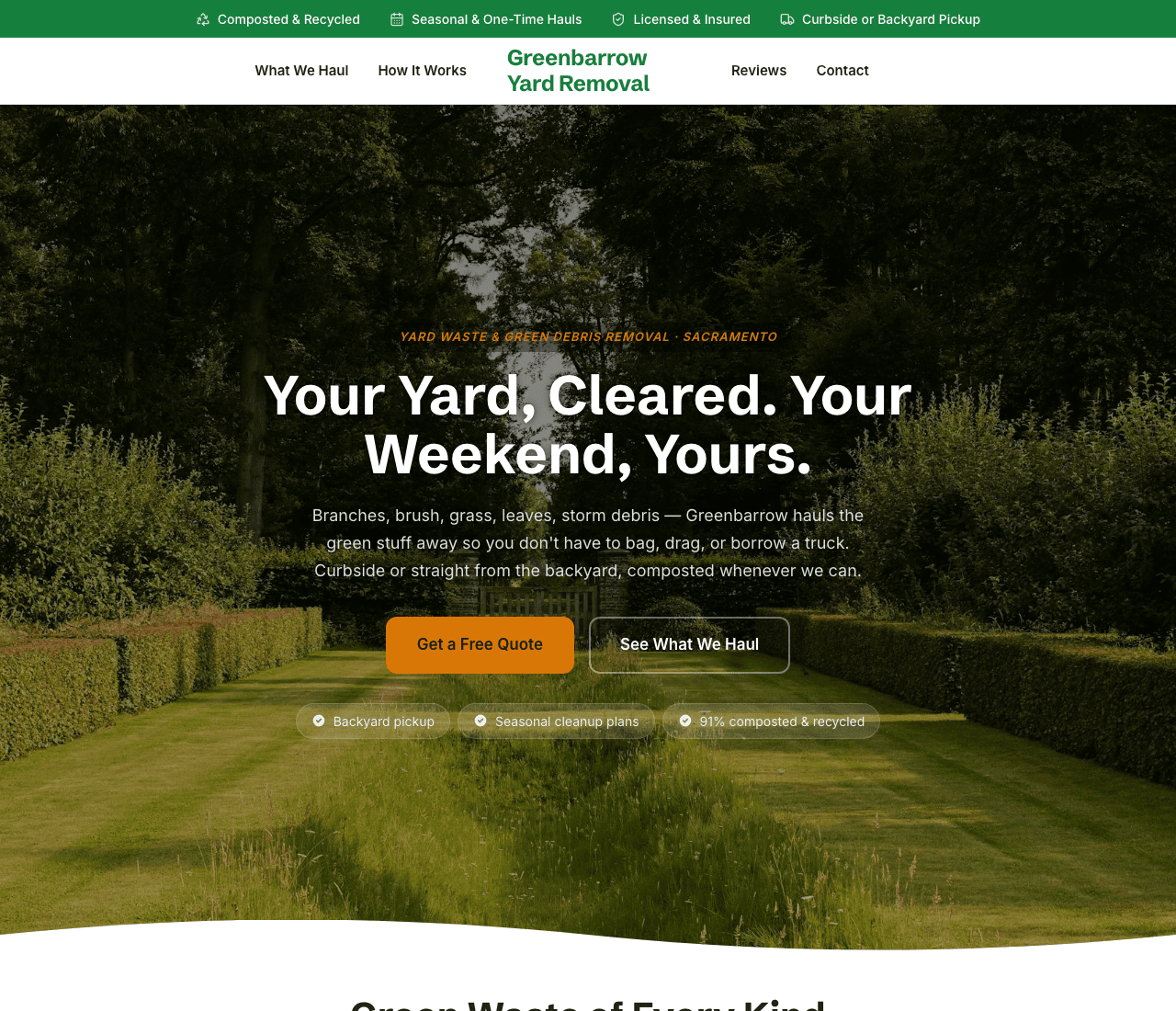 Greenbarrow Yard Removal — Yard & Green Waste website design you can build with Zarla