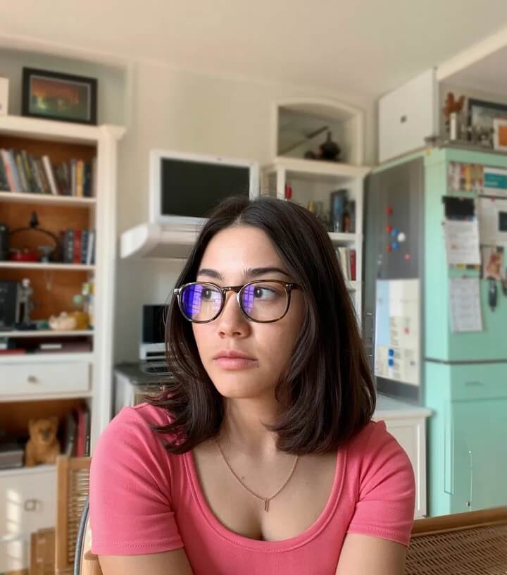 business owner Chloe Meyer smiling in her home office