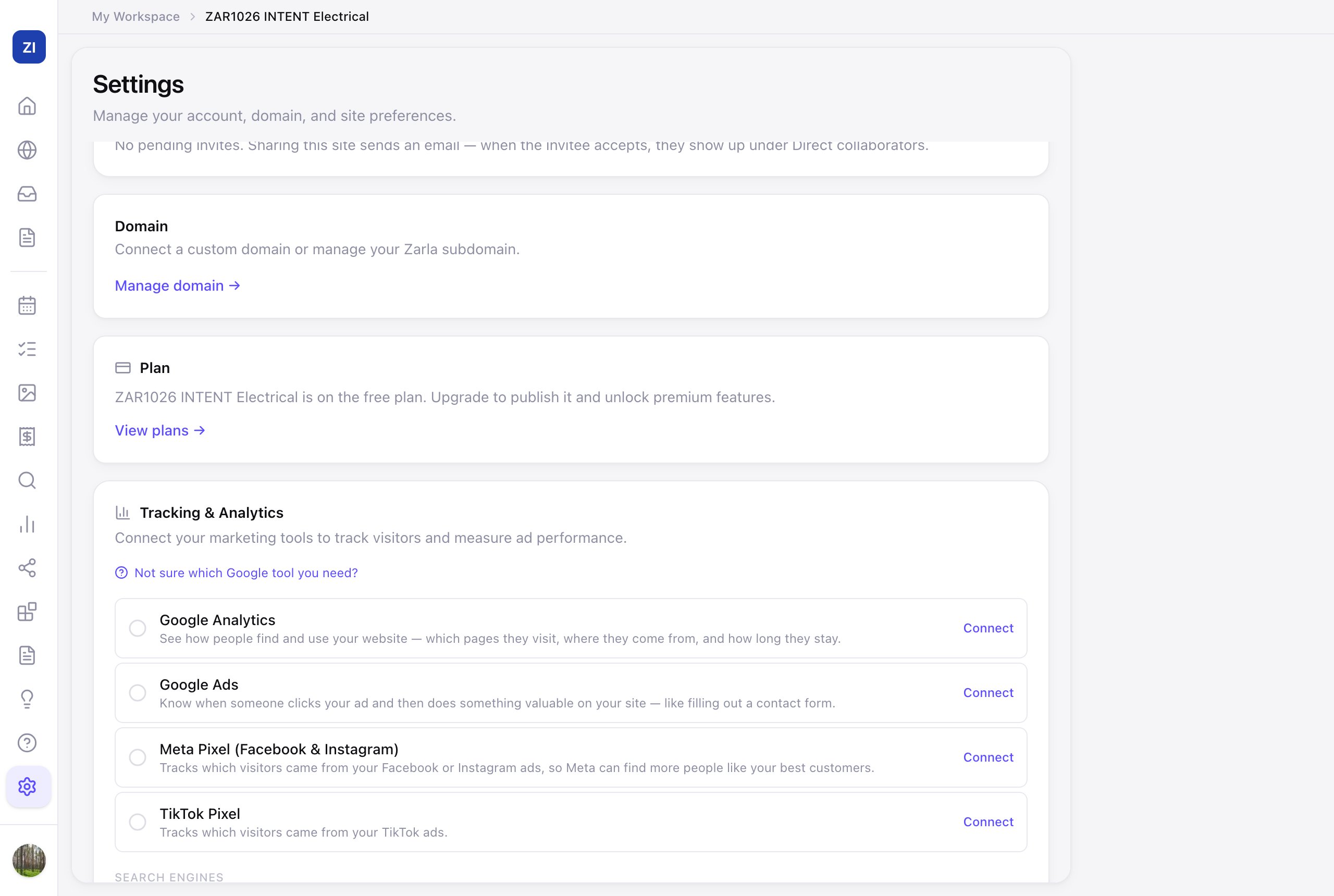The Tracking & Analytics section in Site settings