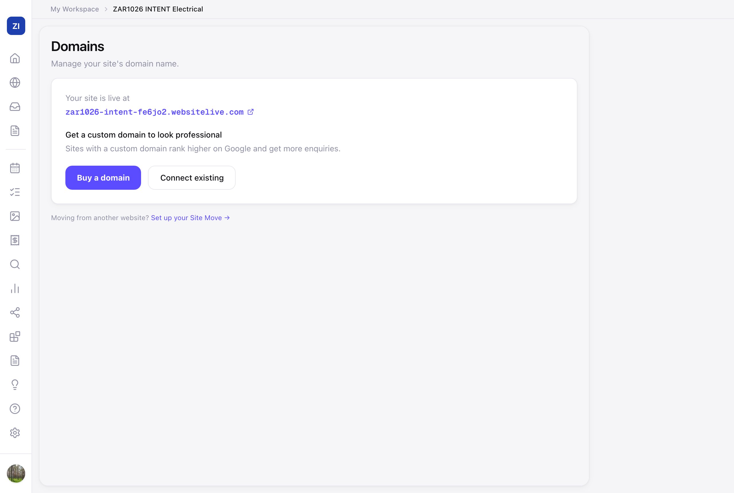 The Domains page