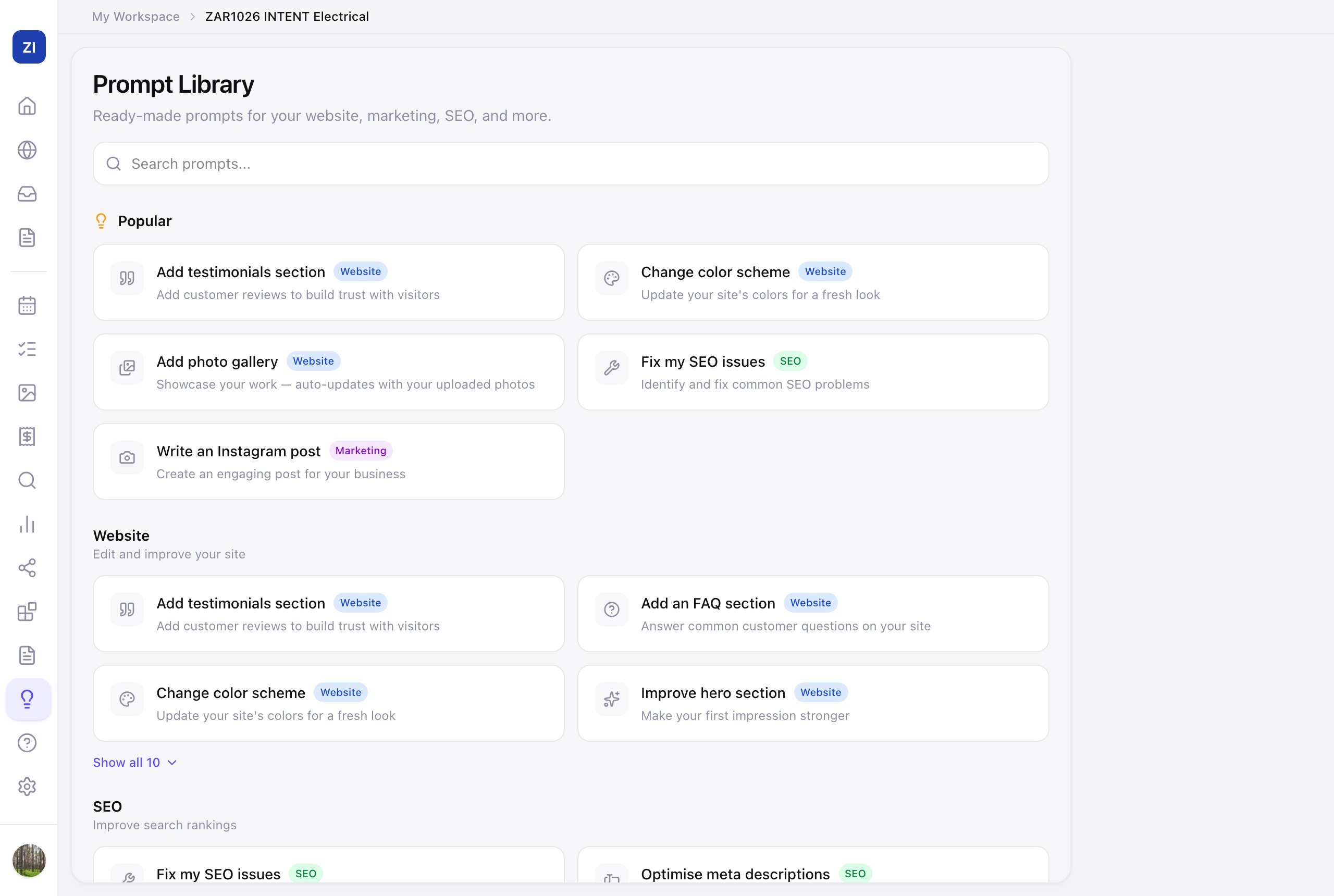 The Prompt Library, organized by category