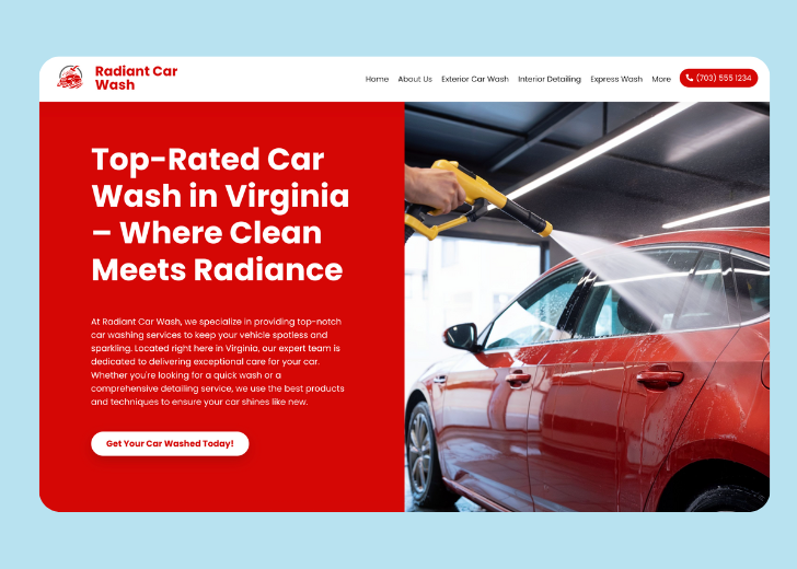 Revive Detailing landing page with the tagline 'Elevate the appearance and condition of your vehicle with Revive Detailing' with a picture of a shiny red car