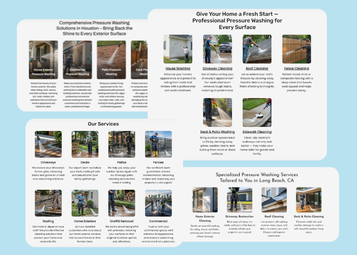 A collage of services section generated by Zarla showing different styles of service items, all having a picture, a title, and a brief description