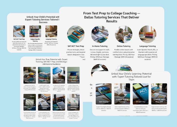 A collage of services section generated by Zarla showing different styles of service items, all having a picture, a title, and a brief description