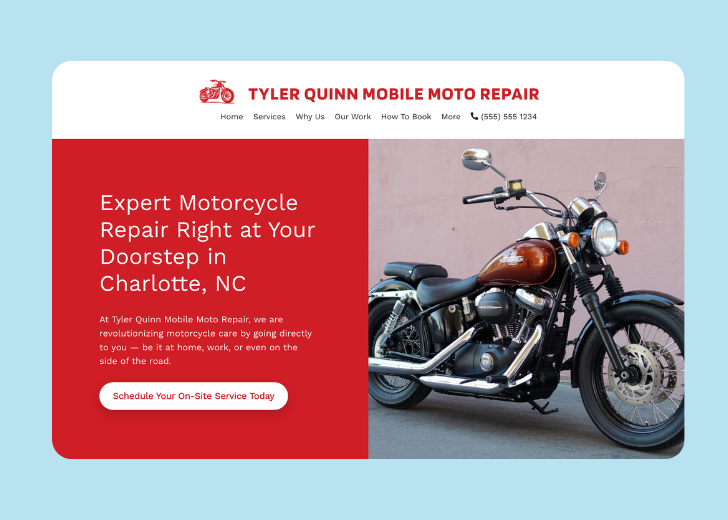 Revive Detailing landing page with the tagline 'Elevate the appearance and condition of your vehicle with Revive Detailing' with a picture of a shiny red car