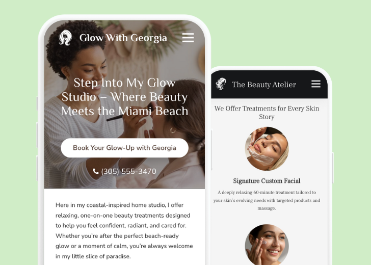 Revive Detailing and Spotless Touch landing pages in two smartphones, side by side, showing mobile view of the websites