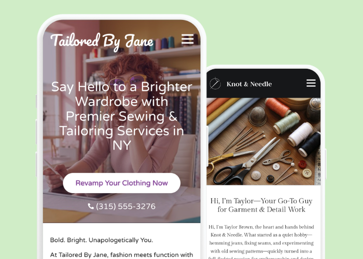 Revive Detailing and Spotless Touch landing pages in two smartphones, side by side, showing mobile view of the websites