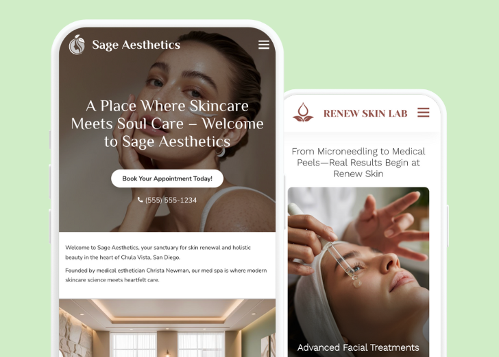 Revive Detailing and Spotless Touch landing pages in two smartphones, side by side, showing mobile view of the websites
