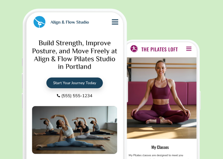 Revive Detailing and Spotless Touch landing pages in two smartphones, side by side, showing mobile view of the websites