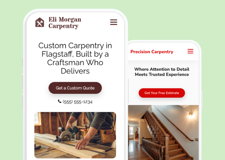 Revive Detailing and Spotless Touch landing pages in two smartphones, side by side, showing mobile view of the websites