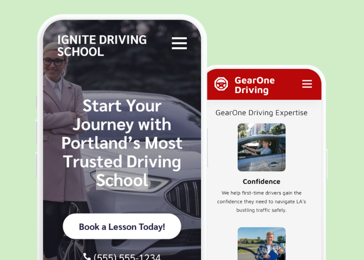 Revive Detailing and Spotless Touch landing pages in two smartphones, side by side, showing mobile view of the websites