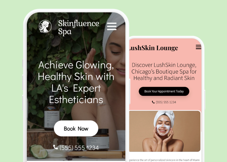 Revive Detailing and Spotless Touch landing pages in two smartphones, side by side, showing mobile view of the websites