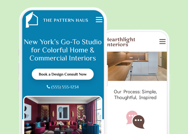 Revive Detailing and Spotless Touch landing pages in two smartphones, side by side, showing mobile view of the websites
