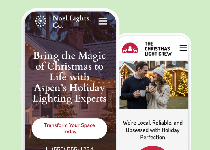 Revive Detailing and Spotless Touch landing pages in two smartphones, side by side, showing mobile view of the websites