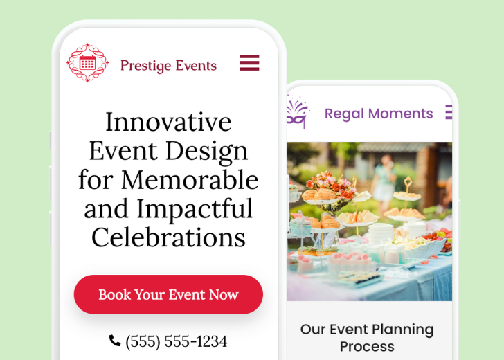 Revive Detailing and Spotless Touch landing pages in two smartphones, side by side, showing mobile view of the websites