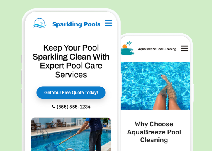 Revive Detailing and Spotless Touch landing pages in two smartphones, side by side, showing mobile view of the websites