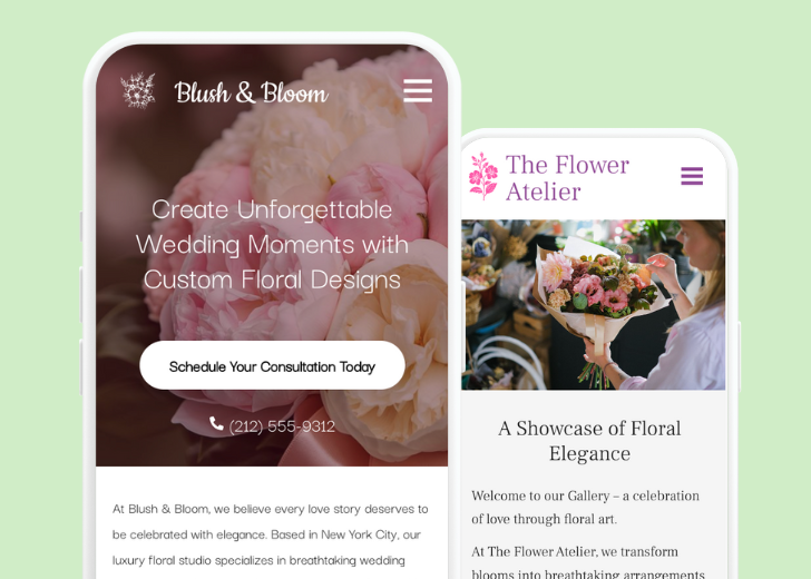 Revive Detailing and Spotless Touch landing pages in two smartphones, side by side, showing mobile view of the websites