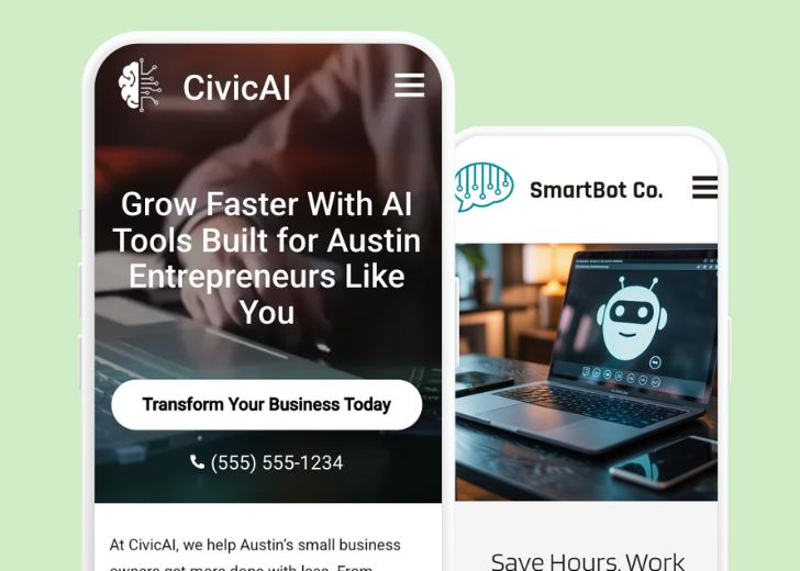 Revive Detailing and Spotless Touch landing pages in two smartphones, side by side, showing mobile view of the websites