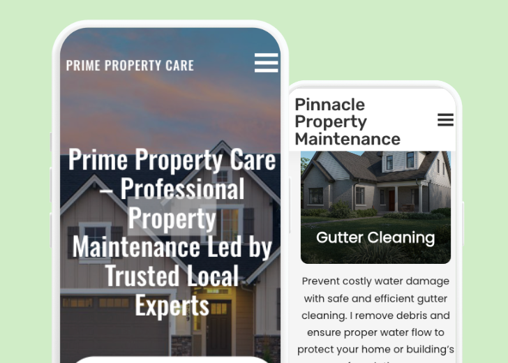 Revive Detailing and Spotless Touch landing pages in two smartphones, side by side, showing mobile view of the websites