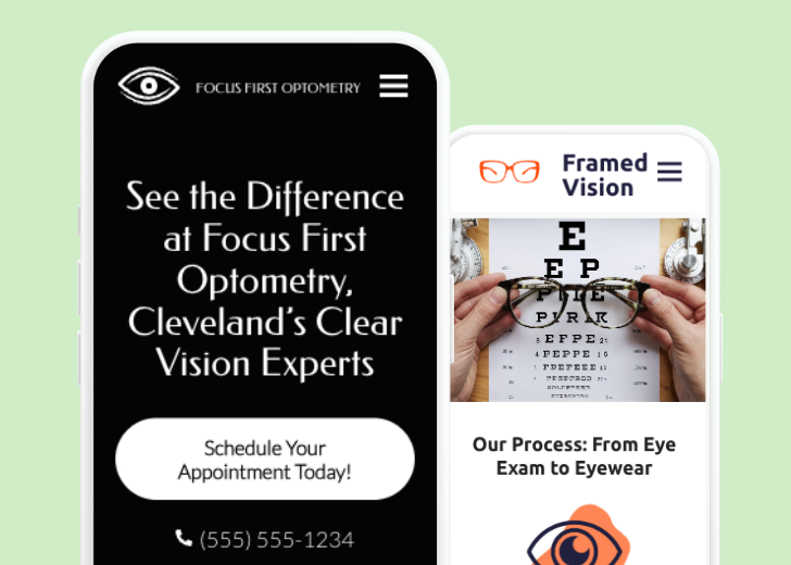 Revive Detailing and Spotless Touch landing pages in two smartphones, side by side, showing mobile view of the websites
