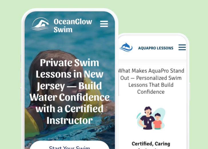 Revive Detailing and Spotless Touch landing pages in two smartphones, side by side, showing mobile view of the websites
