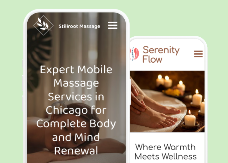 Revive Detailing and Spotless Touch landing pages in two smartphones, side by side, showing mobile view of the websites