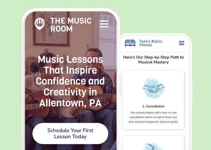 Revive Detailing and Spotless Touch landing pages in two smartphones, side by side, showing mobile view of the websites