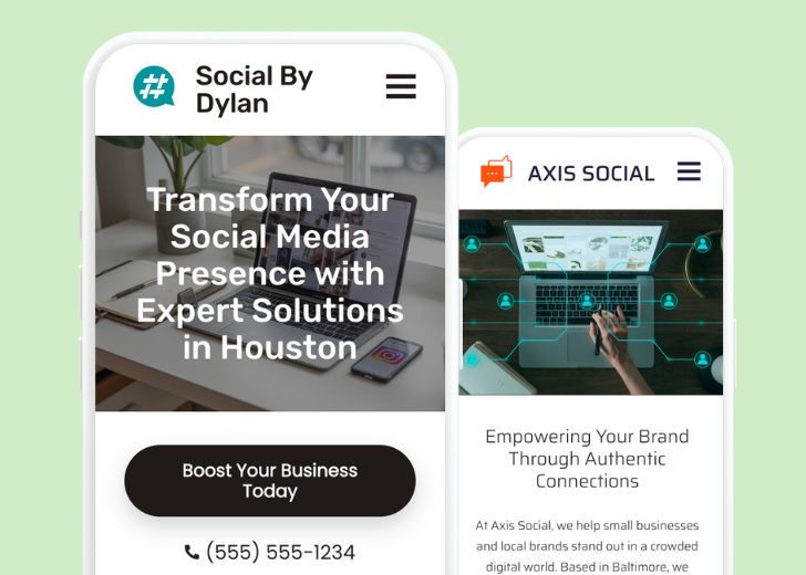 Revive Detailing and Spotless Touch landing pages in two smartphones, side by side, showing mobile view of the websites