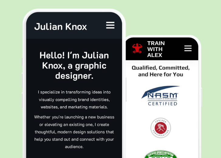 Revive Detailing and Spotless Touch landing pages in two smartphones, side by side, showing mobile view of the websites