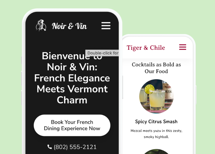 Revive Detailing and Spotless Touch landing pages in two smartphones, side by side, showing mobile view of the websites