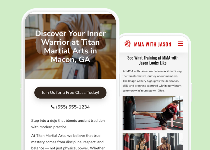 Revive Detailing and Spotless Touch landing pages in two smartphones, side by side, showing mobile view of the websites