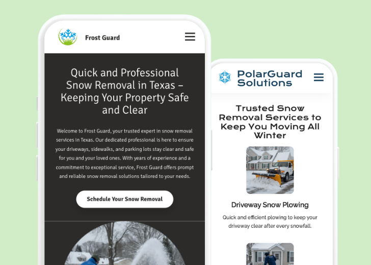 Revive Detailing and Spotless Touch landing pages in two smartphones, side by side, showing mobile view of the websites