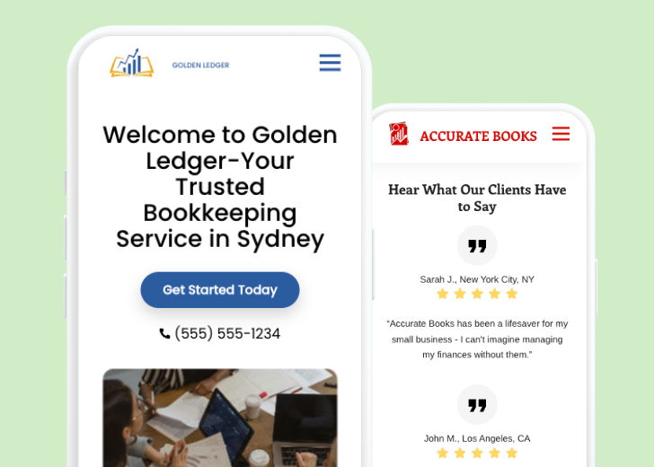 Revive Detailing and Spotless Touch landing pages in two smartphones, side by side, showing mobile view of the websites