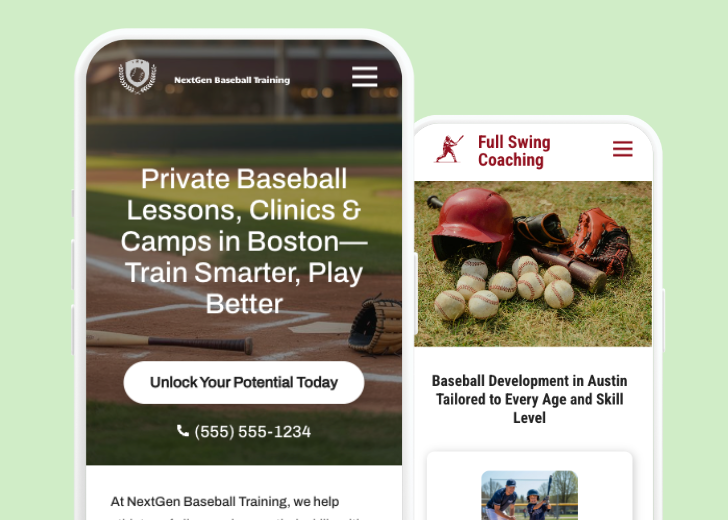 Revive Detailing and Spotless Touch landing pages in two smartphones, side by side, showing mobile view of the websites