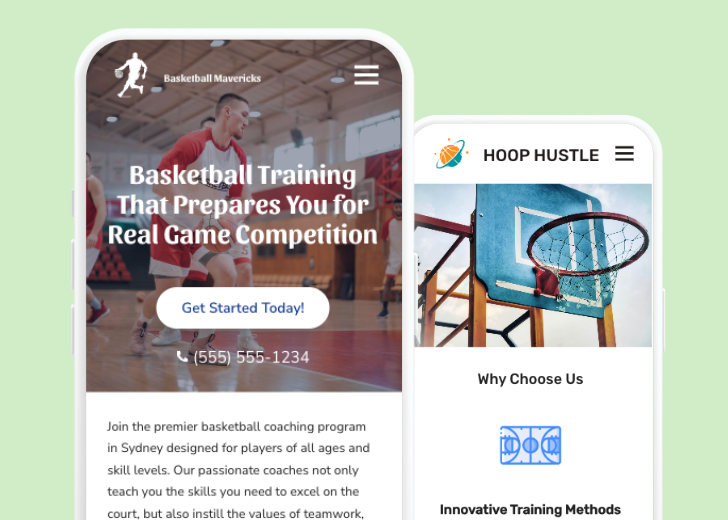 Revive Detailing and Spotless Touch landing pages in two smartphones, side by side, showing mobile view of the websites