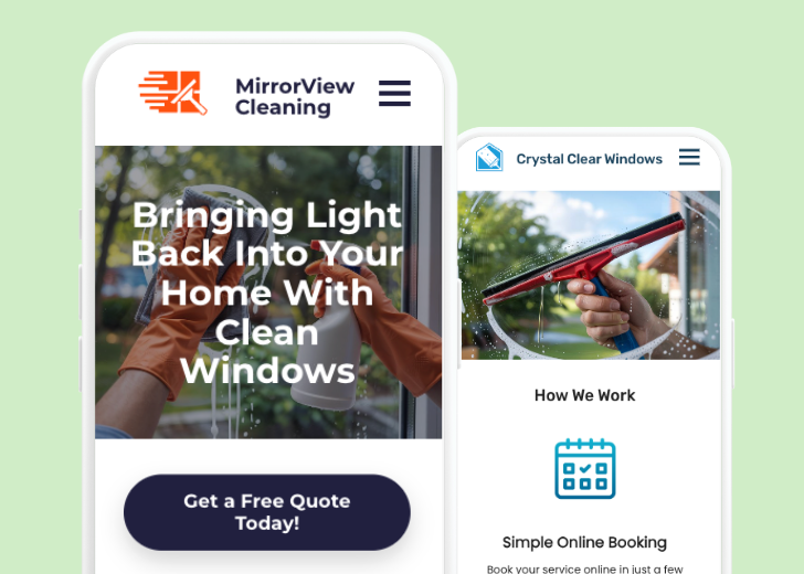 Revive Detailing and Spotless Touch landing pages in two smartphones, side by side, showing mobile view of the websites