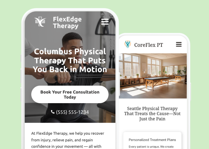 Revive Detailing and Spotless Touch landing pages in two smartphones, side by side, showing mobile view of the websites