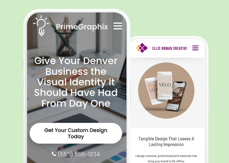 Revive Detailing and Spotless Touch landing pages in two smartphones, side by side, showing mobile view of the websites