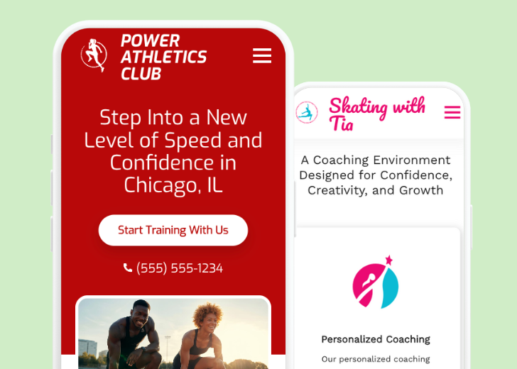 Revive Detailing and Spotless Touch landing pages in two smartphones, side by side, showing mobile view of the websites