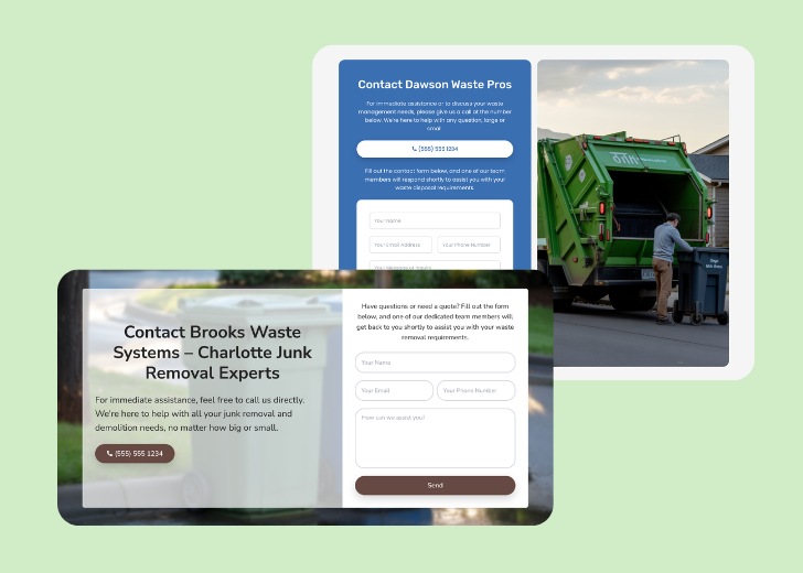 Screenshot of a contact form titled 'Get in touch' with a blue-colored primary button with a contact number, with input fields for Name, Email, and Message