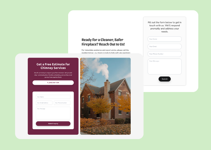 Screenshot of a contact form titled 'Get in touch' with a blue-colored primary button with a contact number, with input fields for Name, Email, and Message