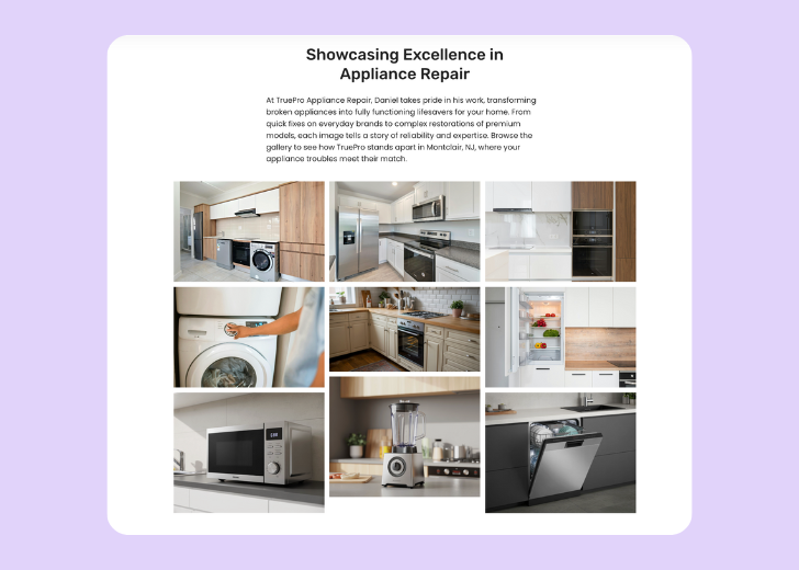 Gallery section titled 'Explore Our Stunning Home Remodeling Projects' with a gallery of 6 images of wooden-themed interior design in a masonry grid layout