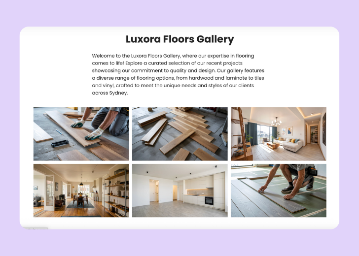 Gallery section titled 'Explore Our Stunning Home Remodeling Projects' with a gallery of 6 images of wooden-themed interior design in a masonry grid layout