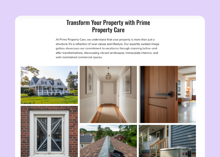 Gallery section titled 'Explore Our Stunning Home Remodeling Projects' with a gallery of 6 images of wooden-themed interior design in a masonry grid layout