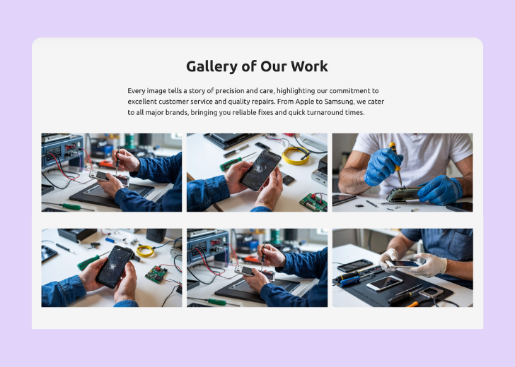 Gallery section titled 'Explore Our Stunning Home Remodeling Projects' with a gallery of 6 images of wooden-themed interior design in a masonry grid layout