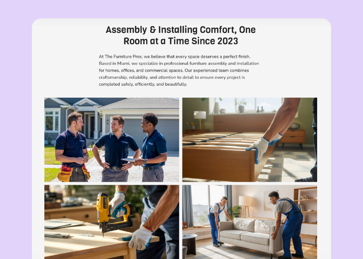 Gallery section titled 'Explore Our Stunning Home Remodeling Projects' with a gallery of 6 images of wooden-themed interior design in a masonry grid layout