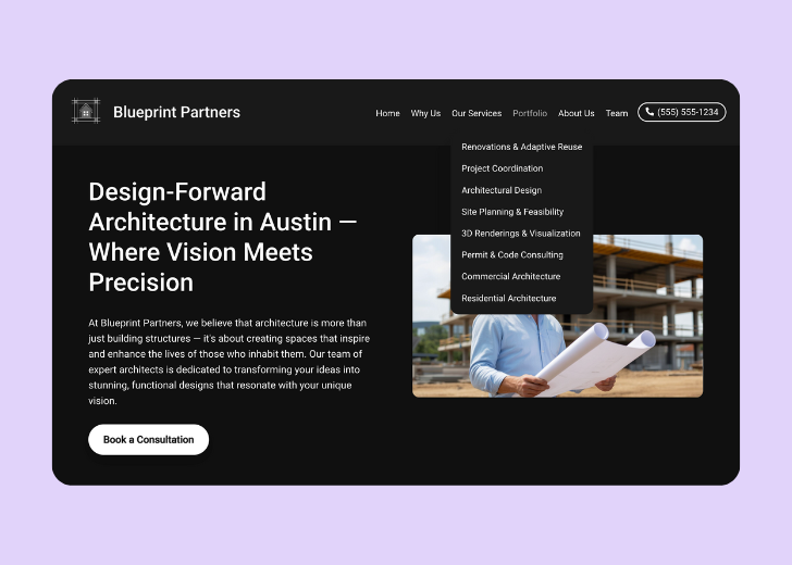 Spotless Touch landing page of a specific service titled 'Post Construction Cleaning' with a contact form on the side