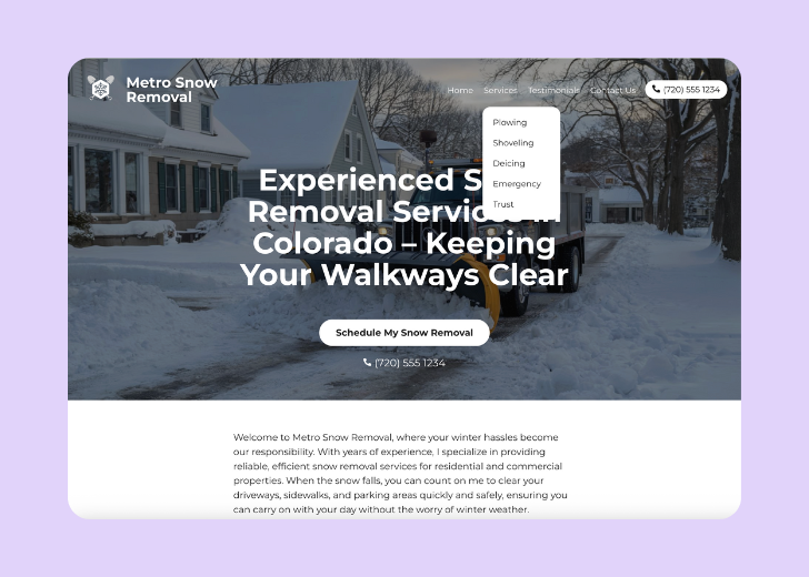 Spotless Touch landing page of a specific service titled 'Post Construction Cleaning' with a contact form on the side